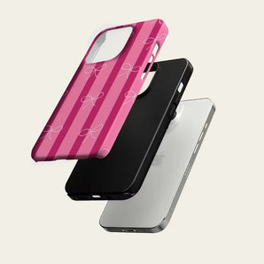 Pink Stripes & White Bows Phone Case for IPhone 17 16 15 14 13 Pro Max Plus for Magnetic Single Double-layer Tough Case