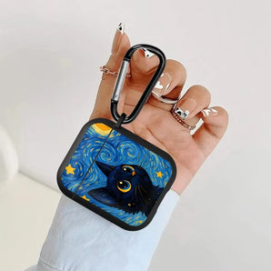 Star Black Cats Pattern Headphone Cover for Airpods Pro3 Pro2 Pro Earphone Case for Airpods 1 2 3 4 with Keychain