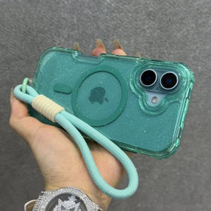 INS Glitter Clear Magnetic for Magsafe Case for IPhone 17 Air 16 15 14 Plus 13 12 Pro Max Wrist Strap Lanyard Shockproof Cover