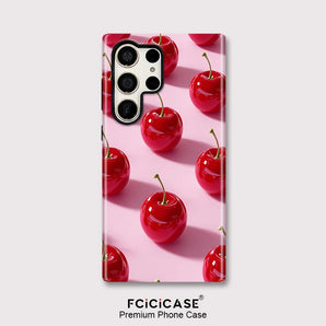 For Samsung Galaxy S23 A16 S20 FE S25 S26 Plus S24 Ultra A56 A26 A36 Red Cherry Print Phone Case Anti-knock Bumper