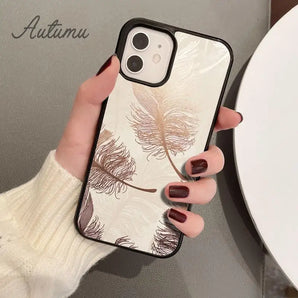 Feather Gold Foil Art Phone Case for iPhone 17 Air 15 16 16e 11 12 13 14 Pro Max Plus coque Fundas Shell