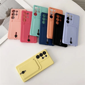 Liquid Silicone Case For Samsung Galaxy S26 S25 S24 S23 S22 S21 Ultra Plus FE Card Holder Case For Samsung A56 A55 A54 A34 A53