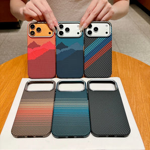 Frosted Carbon Fiber Kevlar Texture For Magsafe Phone Case For iPhone 17 16 15 14 13 Pro Max Magnetic Metal Frame Bumper Cover