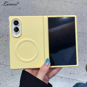 for Magsafe Leather Candy Color Matte Case for Samsung Galaxy Z Fold 8 Wide fold8 ZFold Magnetic Screen Film Protector Cover