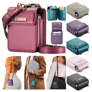Leather Crossbody Bag for Samsung Z Flip 7 4 5 6 Motorola Razr Wallet Case Leather Case Phone Cover Lanyard Strap Cards Cash Bag