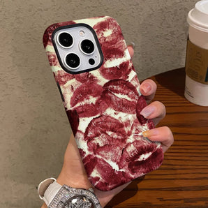 Phone Case for iPhone 16 15 14 13 12 11 X XS XR XSMAX 7 8 Pro Max Plus Luxury Fashionable Red Lips Double-layer Back Cover