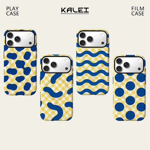 Navy Blue Geometric Mix Phone Case For Magnetic for iPhone 17 16 15 14 13 12 11 Pro Max Plus Double-layer Anti-Drop Back Cover