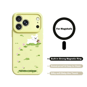 Liquid Silicone Phone Case For iPhone 18 17 Pro Max 16 Pro Max 13 12 15 Pro Max 14 Pro Max Magnetic The Puppy in the grass Cover