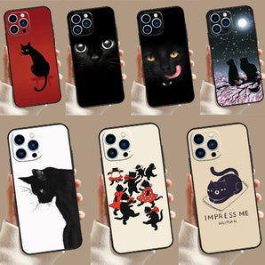 Black Cat Face Kitty Case For iPhone 17 Pro Max 16 15 13 12 11 14 Pro Max Plus 12 13 Mini 16e 17 Air Back Cover