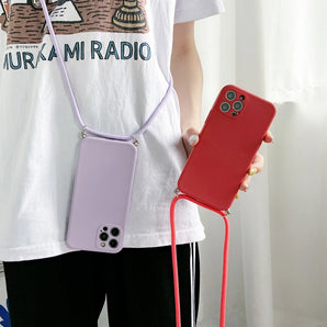 Crossbody Cord Phone Case For OPPO Find X9 X8 Reno 15 Pro 15F Realme 14 13 C85 C63 Necklace Strap Lanyard Liquid Silicone Cover