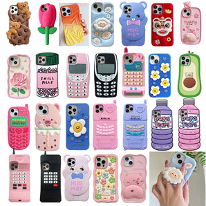 For iPhone 16 16pro 16promax, 3D Cute Cartoon Soft Silicone Phone Case, Shockproof Back Cover, Various Patterns Animal,New,Hot