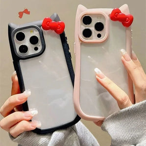 Compatible for Iphone 11 13 16 Case IPhone 15 11 14 13 12 16 Pro Max Cartoon Creative Cat Ears Cute Bow Knot 3D Doll Soft Case