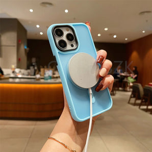 Luxury Magnetic For Magsafe Wireless Charge Phone Case For iPhone 11 12 13 14 15 Pro Max 7 8 Plus X XR XS Shockproof Matte Cover