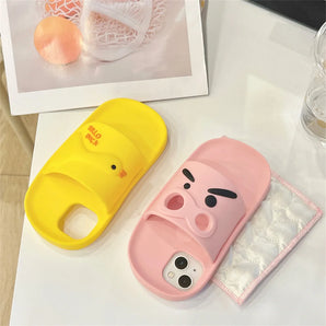 Cute Novelty Slipper Duck Pig Elephant Phone Case for 17 Pro Max Cartoon Animal Silicone Protective Cover for iPhone 16 15 14 13