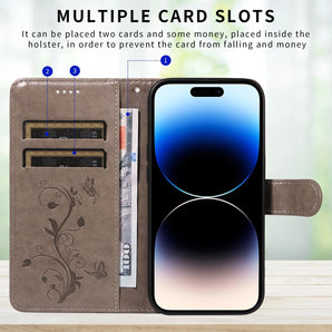 Butterfly Flower Vine Case For iPhone 18 17 16 15 14 13 12 11 Pro Max Plus Mini 16E Air Flip Wallet Card Slot Leather Book Cover
