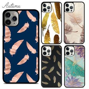 Feather Gold Foil Art Phone Case for iPhone 17 Air 15 16 16e 11 12 13 14 Pro Max Plus coque Fundas Shell