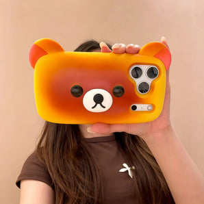 Cute Rilakkuma Bread Silicone Phone Case For iPhone 13 14 15 16 17 Pro Max 15 16 17 Pro Shockproof Cartoon INS Soft Phone Cover
