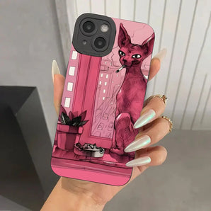 Cartoon Dark Funny Monster Cat Phone Case For iPhone 17 16 15 14 13 12 11  Pro Max X XS XR 16E 17E 7 8 15 16 14 Plus Soft Cover