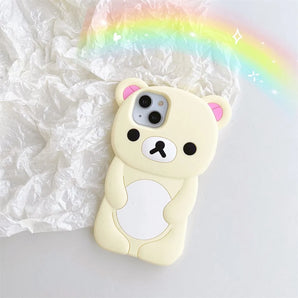 Cute Cartoon 3D Rilakkuma Phone Case For iPhone 16 15 14 13 12 11 Pro X XS Max XR 6 7 8 Plus 4 4S 5 5S SE Soft Silicone Cover