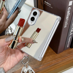 Fashion Mirror Casing For Samsung Galaxy Z Fold 8 Wide Case Protective with Bracelet Mobile Phone Back Cover