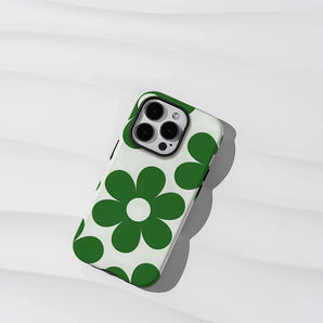Green Simple Daisy Floral Phone Case for iPhone 18 17 16 15 14 13 12 11 Air Pro Max Plus Double-layer Cover