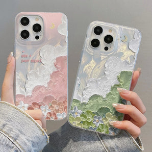Oil Painting-style Flowers Fashion Silver Phone Case For Samsung S26 Ultra S25 Plus S26 S25 Ultra S25 S24 S23 A56 A36 Back Cover