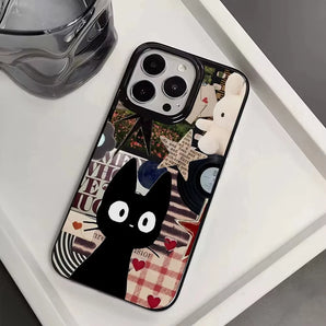 Graffiti Black Cat Pattern Phone Case For iPhone 17 Air 16 Pro Max 15 14 Plus 13 12 Mini 11 Pro Shockproof Silicone Back Cover