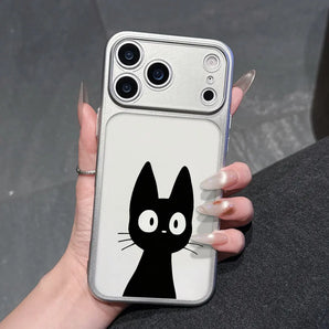 Cartoon Shockproof Silicone Phone Case For iPhone 15 14 12 11 17 13 16 Pro Max Air 15 14 16 Plus Cover Single Black Cat Minimal