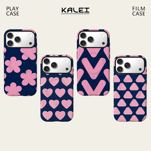 Navy Pink Geometric Phone Case For Magnetic for iPhone 17 16 15 14 13 12 11 Pro Max Plus Double-layer Anti-Drop Back Cover