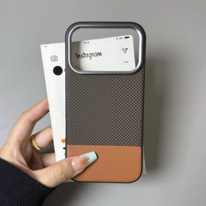 Luxury Kevlar Texture Plastic Spliced Leather Case For iPhone 17 16 15 14 Pro Max 13 Business Matte Shockproof Hard Bumper Cover