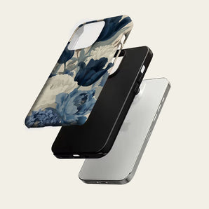 Navy White Peony Phone Case for IPhone 17 16 15 14 13 Pro Max Plus for Magnetic Single Double-layer Tough Case