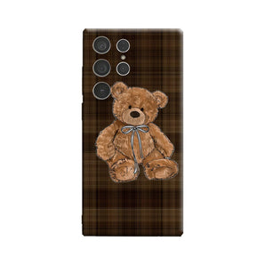 Brown Plaid Teddy Bear Phone Case for Samsung Galaxy S25 Ultra S24 S23 Ultra Plus Shockproof Double Layer Back Cover