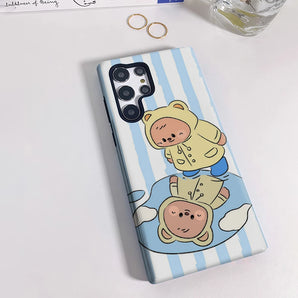 Teddy Bear Phone Case for Samsung Galaxy S25 Ultra S24 S23 Ultra Plus Shockproof Double Layer Back Cover