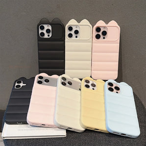 lucky cat stripe pattern silicon phone case for iPhone 16 15 14 13 12 11 Pro Max plus full camera shockproof soft tpu back cover