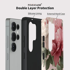 Fashion Flower Pattern Phone Case For Samsung Galaxy S25 Ultra S20 FE S23+ S24 Plus A16 A36 A56 A26 Double-layer Cover