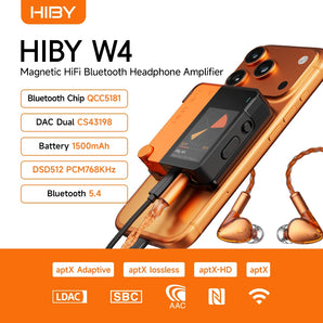 HiBy W4 3.5mm 4.4mm Wireless Audio HiFi Headphone Amplifier USB DAC Bluetooth 5.4 QCC5181 AC7923B DSD512 CS43198*2 CarPlay LDAC