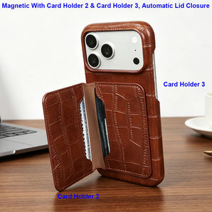 Magnetic Card Holder Crocodile Leather Case For iphone 18 17 Pro Max 16 14 15 Plus 17e 16e Air 13 12 Pro Phone Case Back Cover