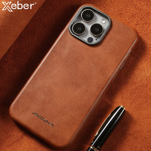 Luxury Ultra Thin Slim Leather For Magsafe Phone Case For iPhone 16 15 14 13 12 17 Pro Max Plus Shockproof Bumper Business Cover