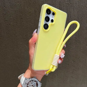 2in1 With Wrist Strap Lanyard Jelly Phone Case For Samsung Galaxy S26 S25 Edge S24 S23 S22 S21 S20 FE Plus Ultra Solid Cover