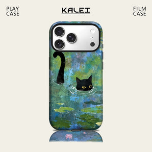 Water Lily Black Cat Phone Case for IPhone 17 16 15 14 13 Pro Max Plus for Magnetic Single Double-layer Tough Case