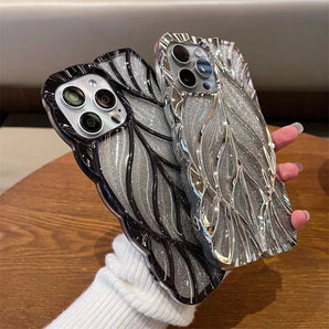 For iPhone 15 Pro Max Luxury Flash Glitter Leaf Plating Frame Phone Case For iPhone 11 12 13 14 16 Plus 17 Air Protective Cover