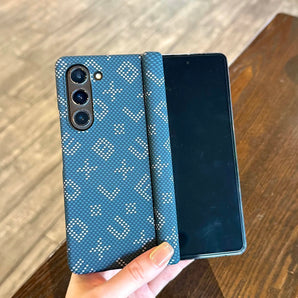 For Samsung Galaxy Z Fold 4 5 6 7 Case Double Hinge Imitation Carbon Fiber Pattern Protection Plastic Hard No Front Cover Funda