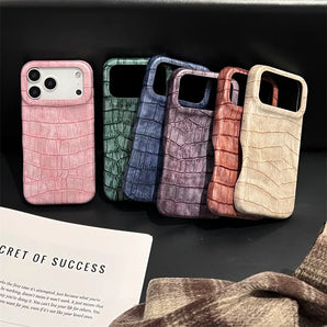 Retro Imitation Crocodile Leather Pattern Phone Case For Apple iPhone 17 16 15 14 13 Pro Max Shockproof Proteciton Cover Coque