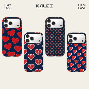Navy Red Heart Mix Phone Case For Magnetic for iPhone 17 16 15 14 13 12 11 Pro Max Plus Double-layer Anti-Drop Back Cover