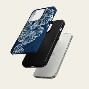 Navy Blue White Floral Phone Case for IPhone 17 16 15 14 13 Pro Max Plus for Magnetic Single Double-layer Tough Case