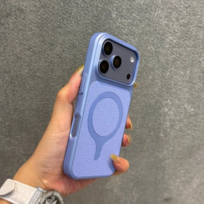 Business Leather Magnetic for Magsafe Case For iPhone 18 17 16 15 14 13 Pro Max Plated Bumper Solid Color Shockproof Phone Cover