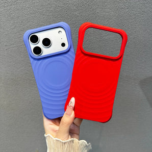 Dark Cherry Ripple Pattern Liquid Silicon Magnetic Charging Phone Case For iPhone 18 17 16 15 14 Pro Max Magsafe Soft Back Cover