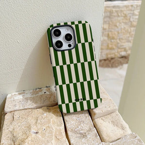 Dark Green Zigzag Check Phone Case for Samsung Galaxy S22 S23 S24 S25 S26 FE Plus Ultra Edge 4G 5G Luxury Double-layer