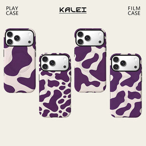 Purple Cream Cow Phone Case For Magnetic for iPhone 17 16 15 14 13 12 11 Pro Max Plus Double-layer Anti-Drop Back Cover
