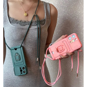 Sliding camera protection magnetic stand lanyard phone case suitable for iPhone 17 17Pro Air 16 15 14 13 12 11 Pro Max Card hold